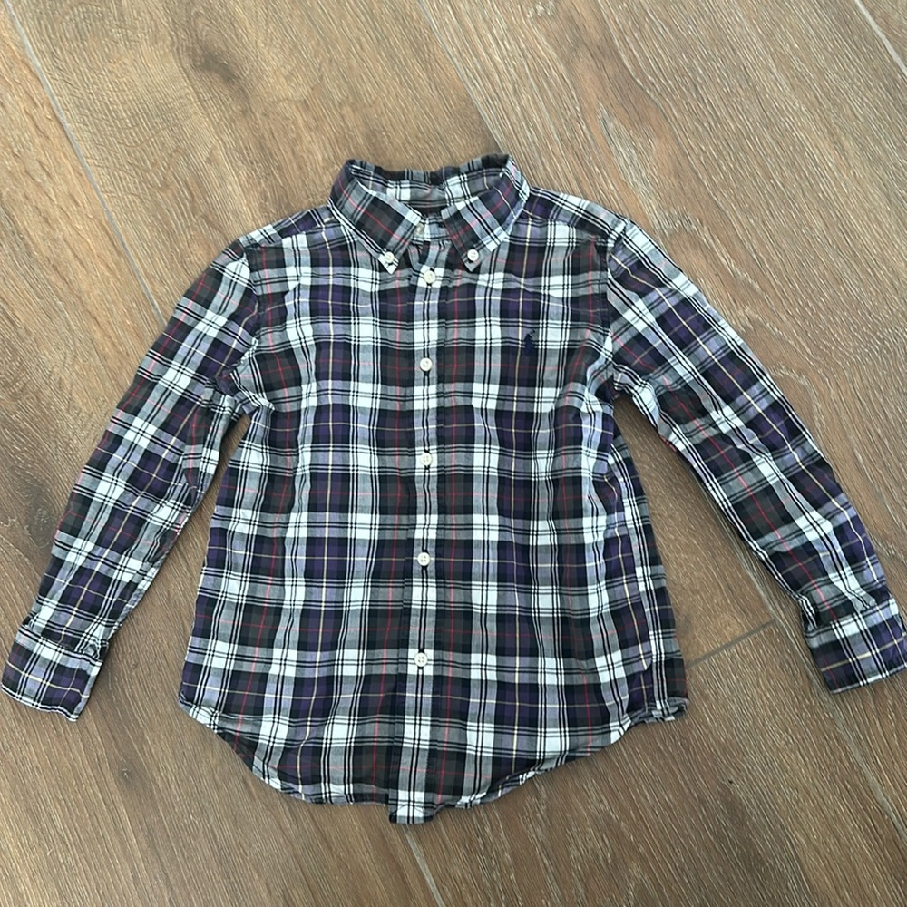 Ralph Lauren boys button down shirt. Color plaid. Size 5.